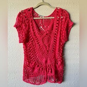 Crochet Top Size Small knit Hot pink Bikini cover top beach wear vacation